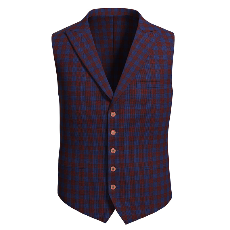 Radiant Rosewood Red-Blue Checks Waistcoat